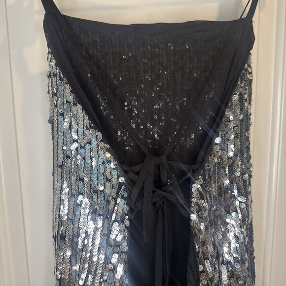 H&M Women’s All Over Sequin Mini Spaghetti Strap Tie Back Lined Dress Sz XL NEW - Picture 7 of 13